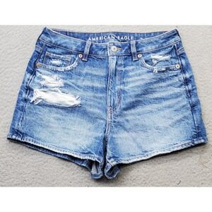 American Eagle Jean‎ Mom Shorts Womens 4 Blue Denim Faded Distressed Medium Wash